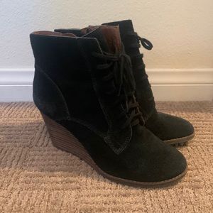 Lucky Brand Lace up black booties with side zipper